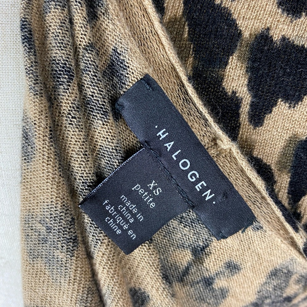 Halogen Linen Blend Open Leopard Print Cardigan Xs - image 7